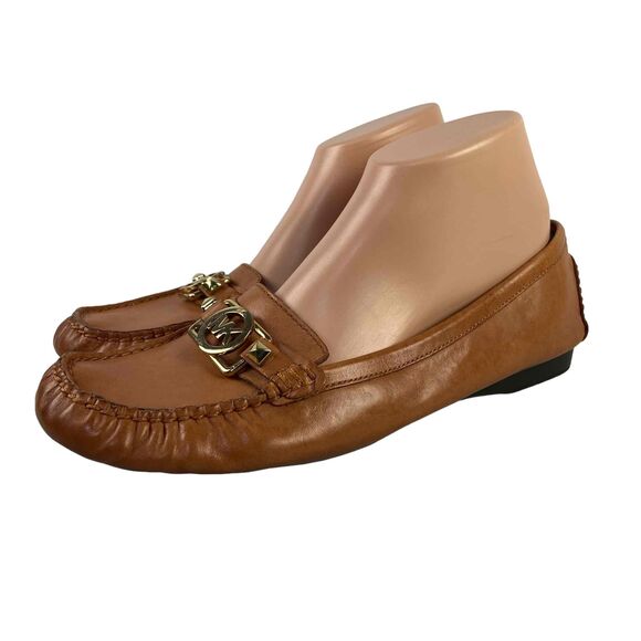 MICHAEL Michael Kors Womens Size 11M Tan Leather Loafers Gold Tone Buckle Shoes - Picture 2 of 9